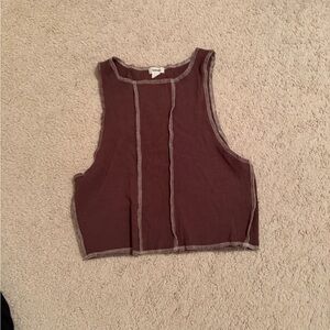 garage Ribbed Brown Crop Top